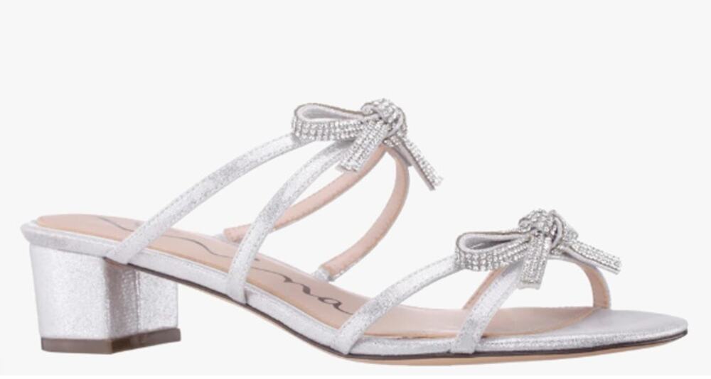 Nina Shoes Womens Size 7 Silver Georgie-SY Bow Rhinestone Block Heel Sandals Box